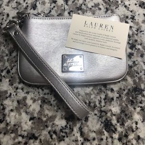 POCKETS! Ralph Lauren silver metallic wristlet!